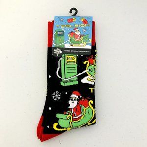 Tesla Santa & Sleigh Men's Crew Socks Sleigh Charging Station OSFM